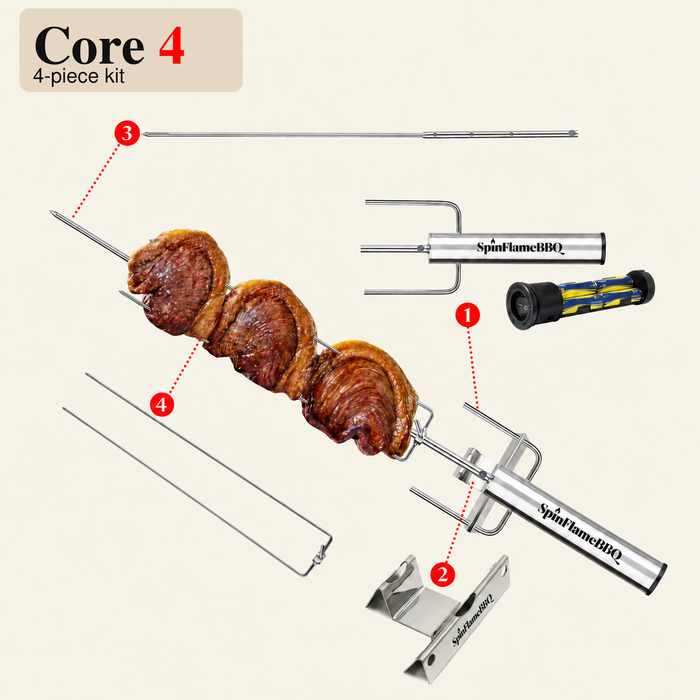 SpinFlameBBQ Core 4 - Portable Brazilian Rotisserie System